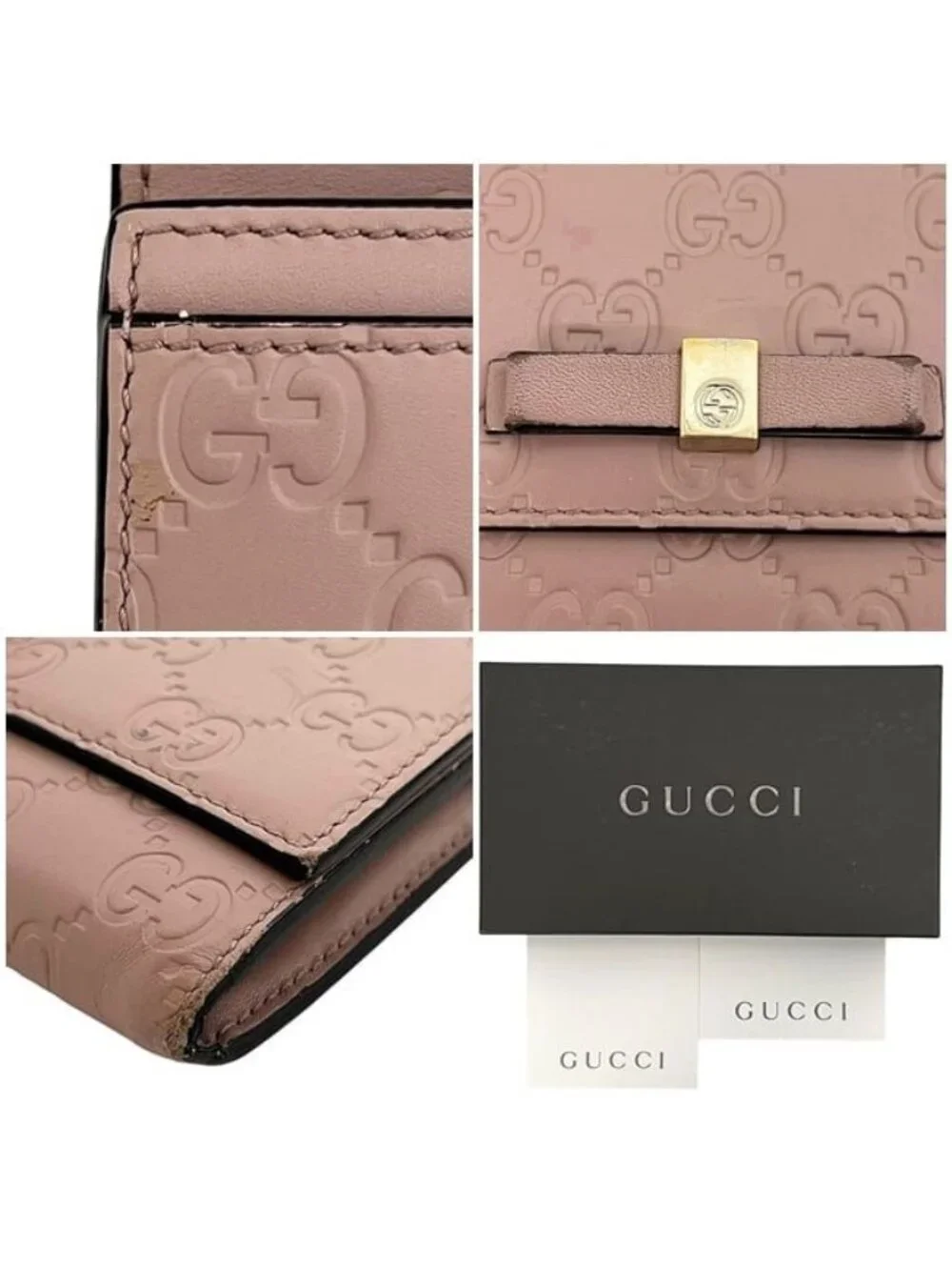 Gucci Bifold Long Wallet Pink Beige Striped Leather - Picture 11 of 13